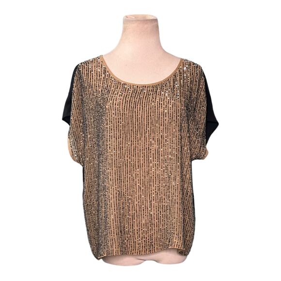 Club Monaco two tone cap sleeves silk sequin short sleeves blouse size Small - Picture 11 of 11